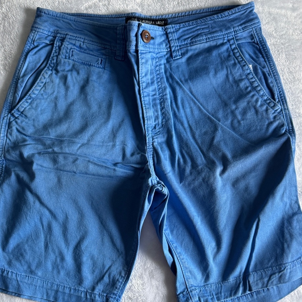 American Eagle Outfitters Men's Vibrant Blue Flat Front Shorts
